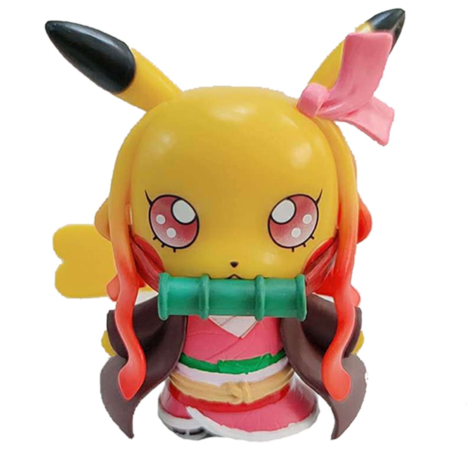 Pokemon Pikachu Cosplay Demon Slayer Q Version Toy Anime Action Figure Kamado Tanjirou Nezuko Model Doll - Demon Slayer Figure